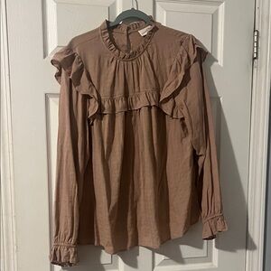 Universal Thread Mauve Ruffle Yoke Long-Sleeve Blouse